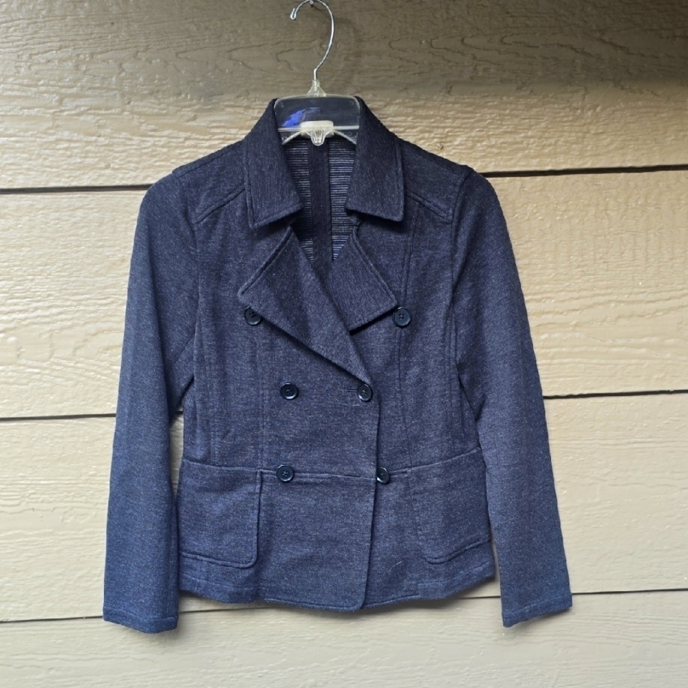 Eddie Bauer Gray Pea Coat Peplum Blazer Gray SP